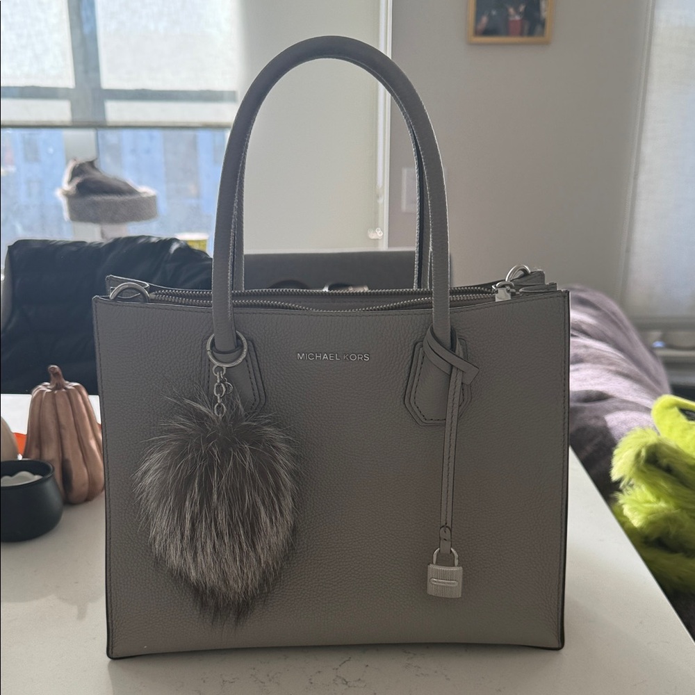 Michael Kors Charcoal Tote with Fur Charm